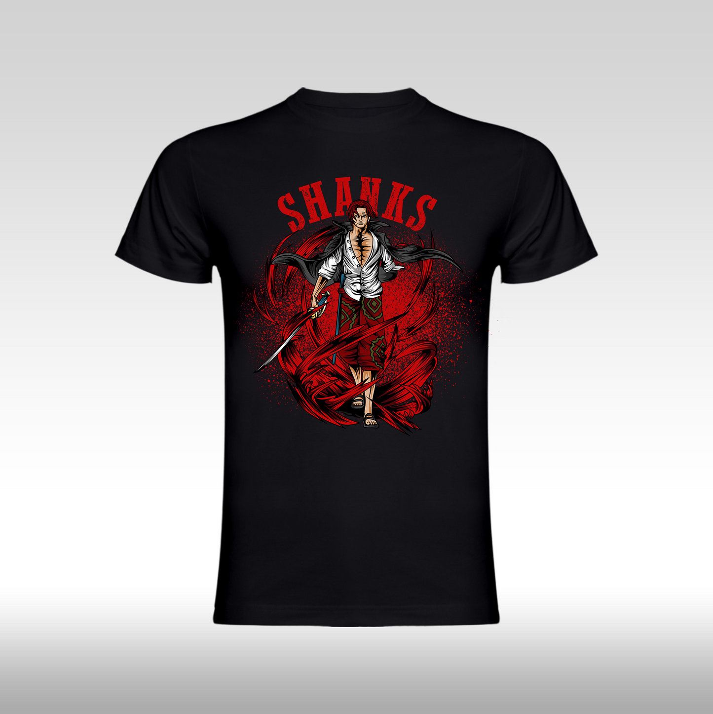 Tricou Negru personalizat bumbac anime "One Piece Shanks" streetwear