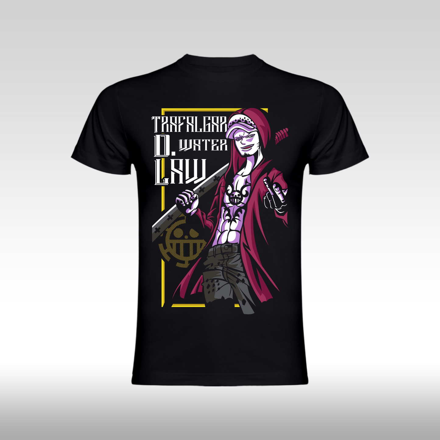 Tricou Negru personalizat bumbac anime "One Piece Trafalgar D Water Law" streetwear