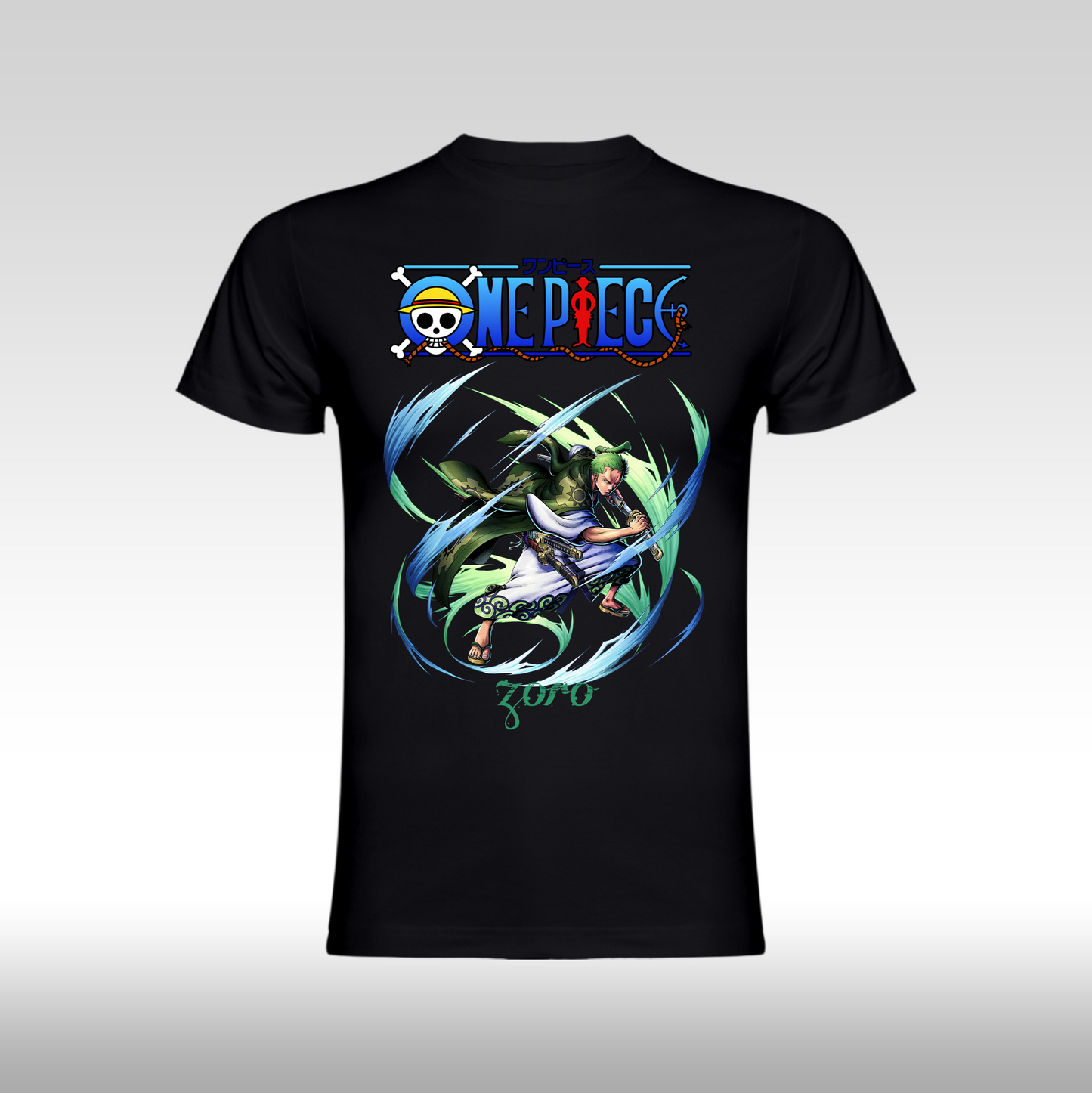 Tricou Negru personalizat bumbac anime "One Piece Zoro" streetwear