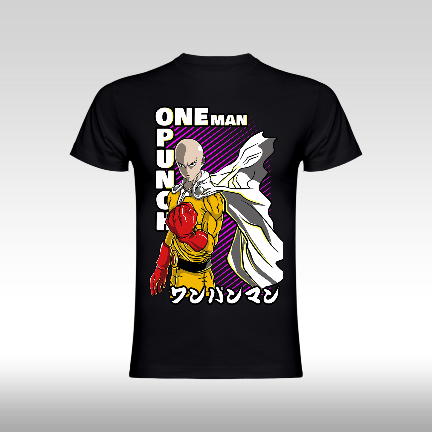 Tricou Negru personalizat bumbac anime "One Punch Man" streetwear