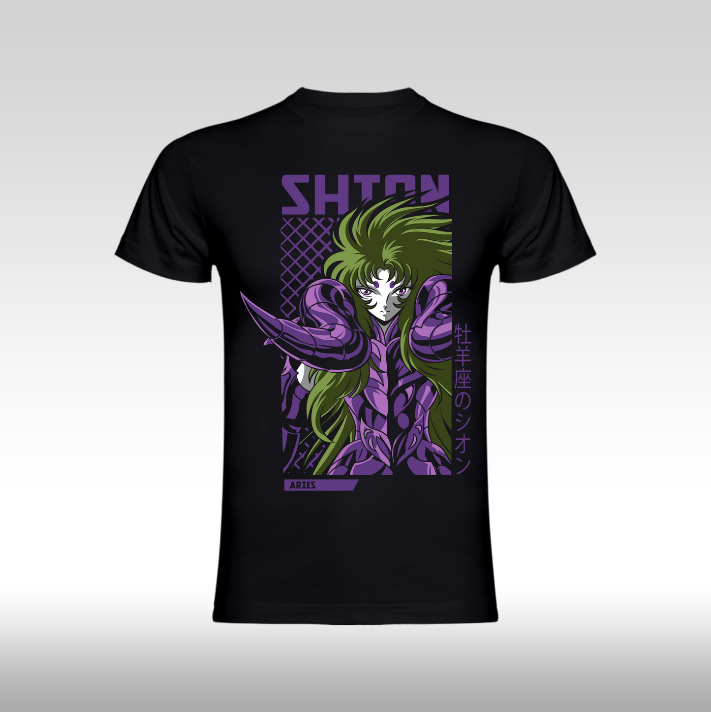 Tricou Negru personalizat bumbac anime "Saint Seiya Aries Shion" streetwear