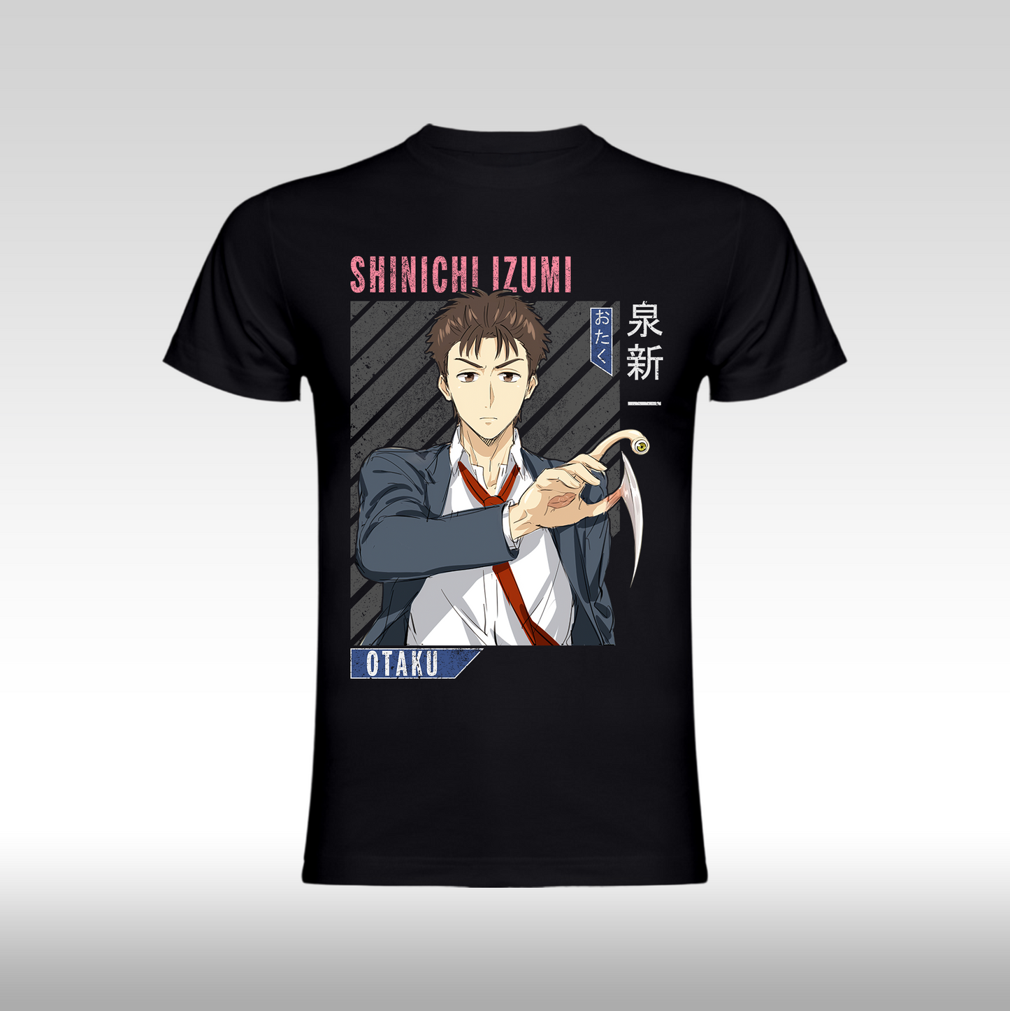 Tricou Negru personalizat bumbac anime "Shinichi Izumi Parasyte" streetwear