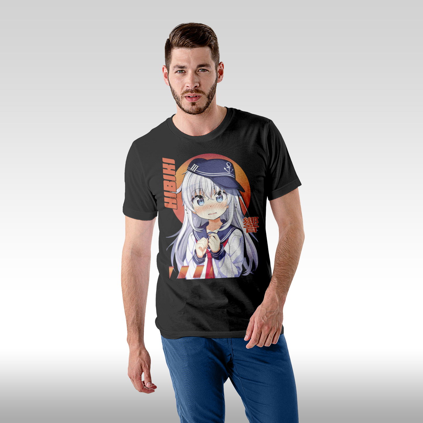 Tricou Negru personalizat bumbac Fata Barbat anime "Hibiki" streetwear