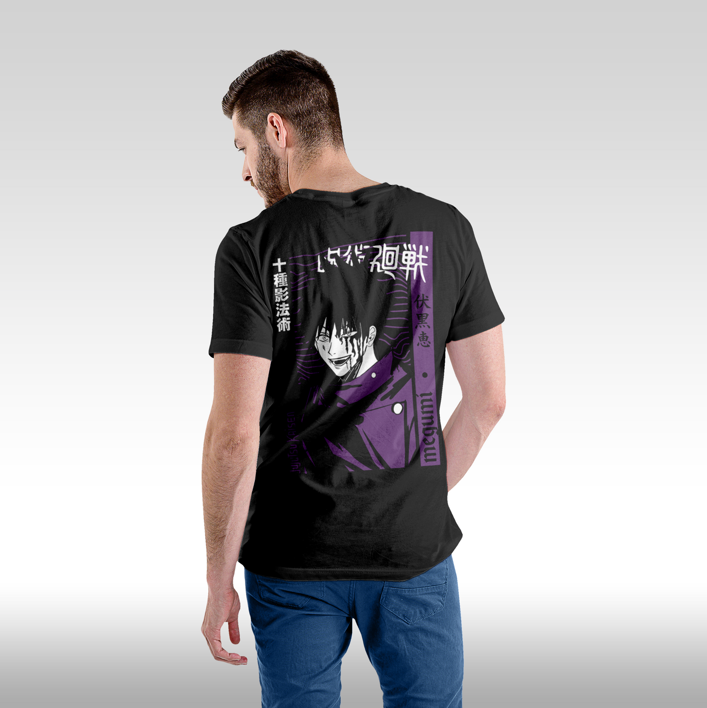 Tricou Negru personalizat bumbac Spate barbat anime "Jujutsu Kaisen: Megumi" streetwear