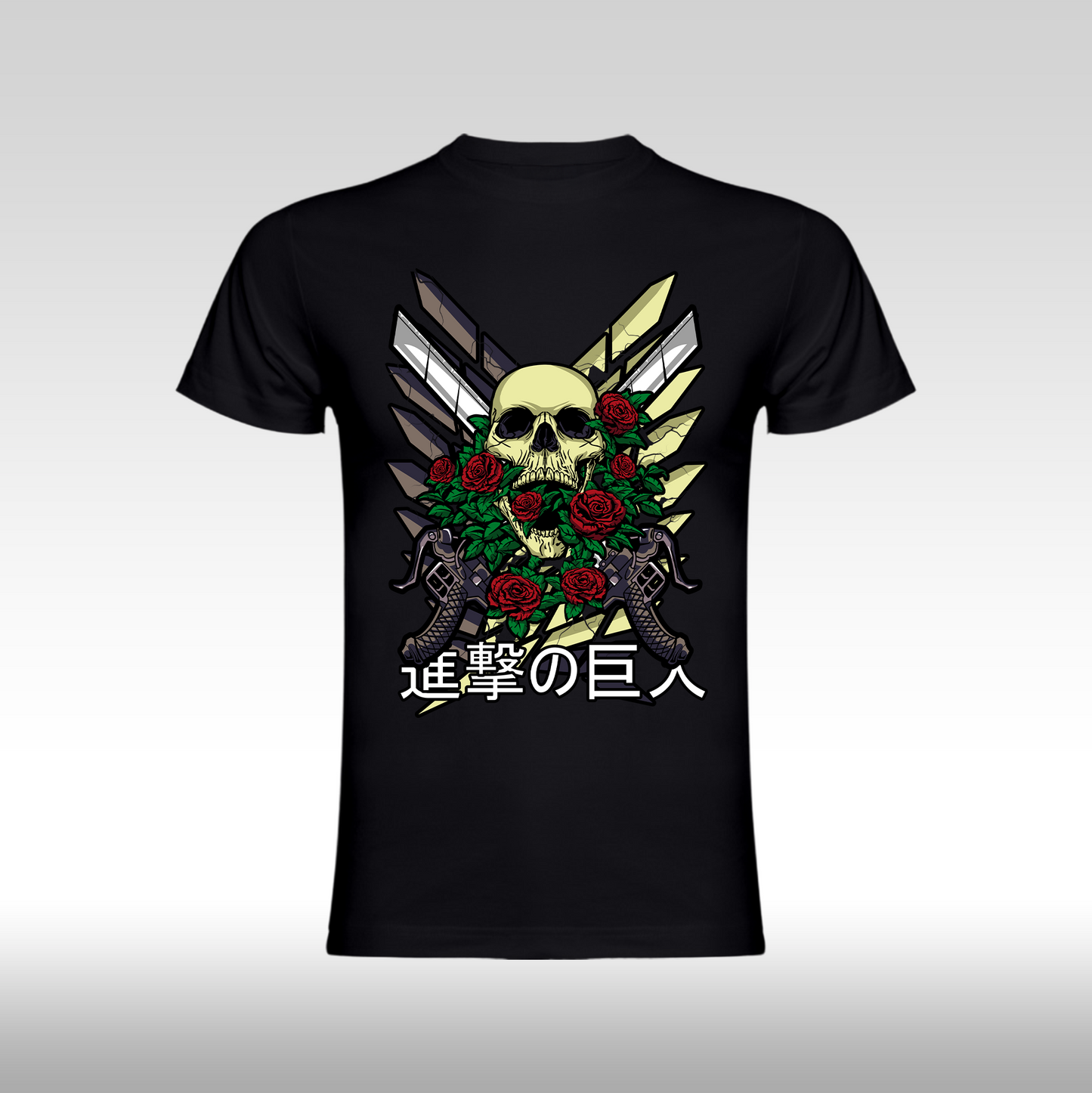 Tricou Negru personalizat bumbac anime "Attack On Titan Logo" streetwear