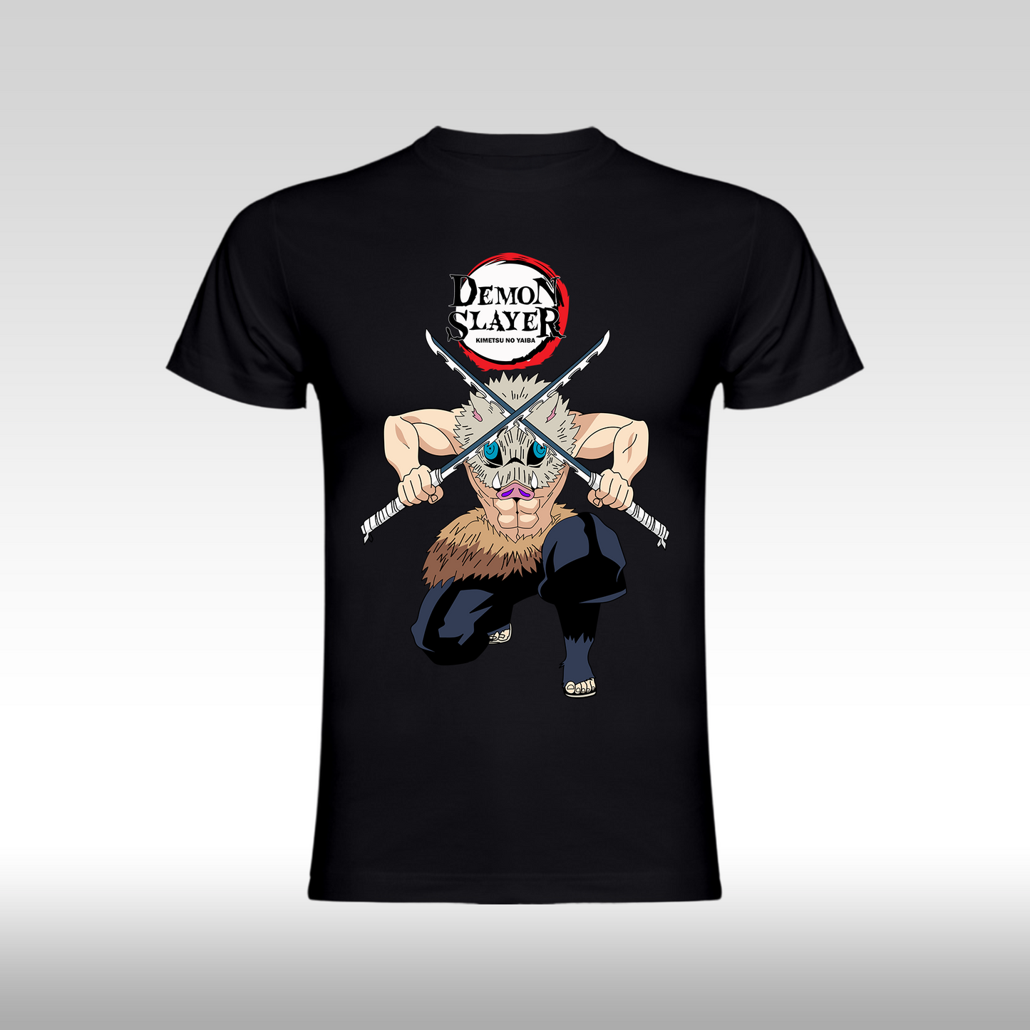 Tricou Negru personalizat bumbac anime "Demon Slayer: Inosuke" streetwear