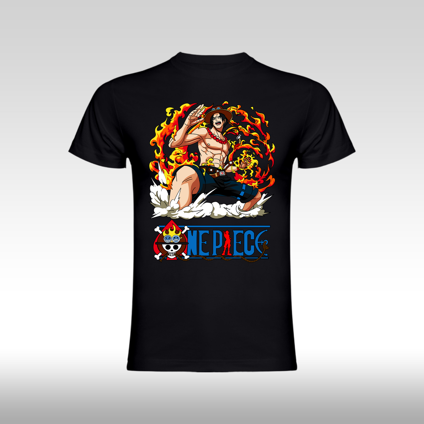 Tricou Negru personalizat bumbac anime "Fire Portgas D. Ace" streetwear