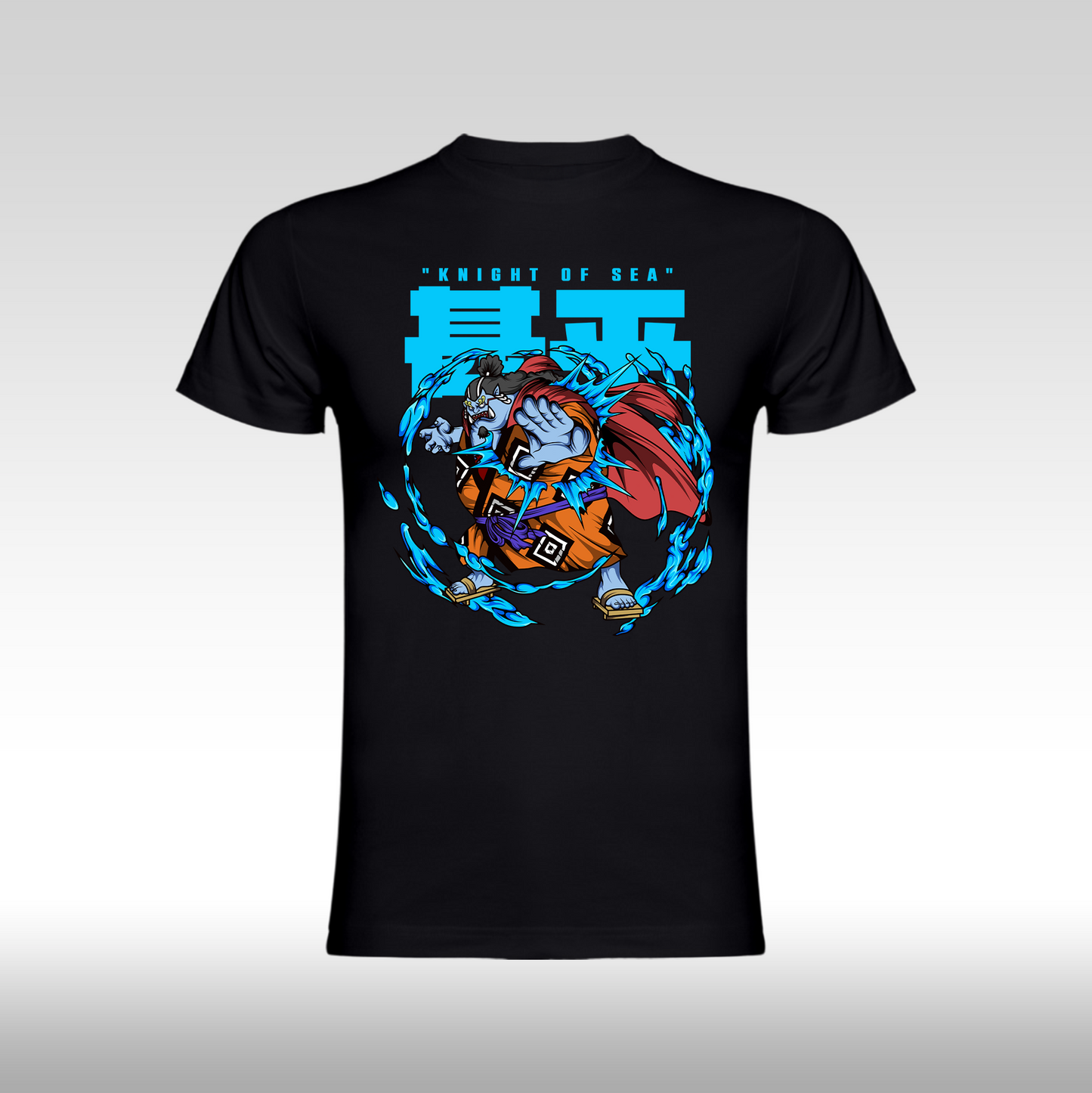 Tricou Negru personalizat bumbac anime "One Piece Jinbei Knight Of Sea" streetwear