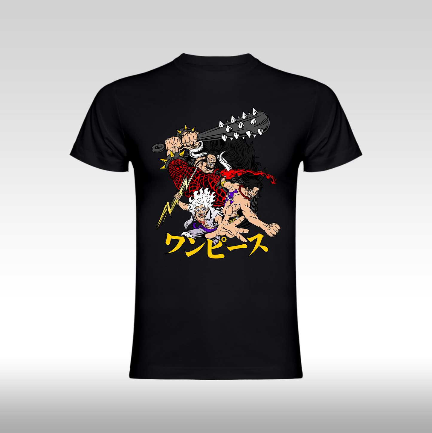 Tricou Negru personalizat bumbac anime "One Piece Luffy Gear 5 x Kaido x Ace" streetwear