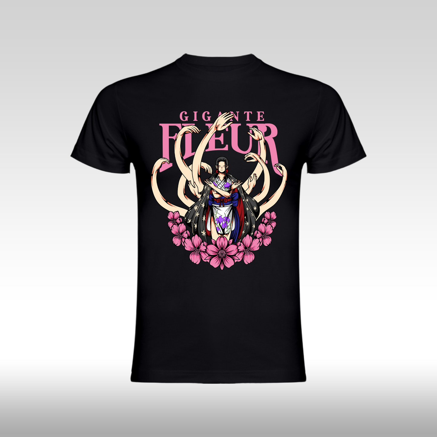 Tricou Negru personalizat bumbac anime One Piece Nico Robin Gigante Fleur streetwear