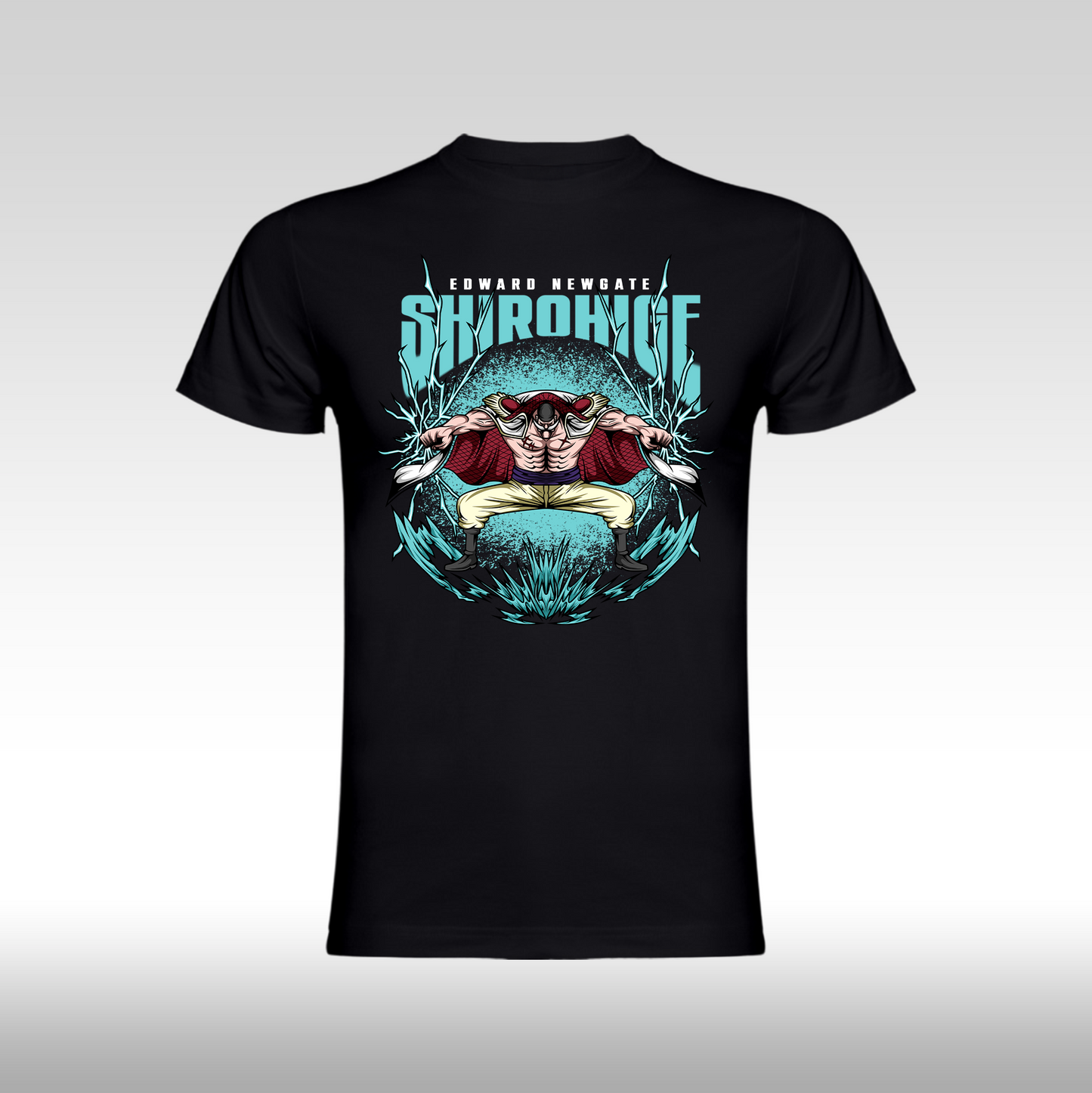Tricou Negru personalizat bumbac anime "One Piece: Shirohige" streetwear