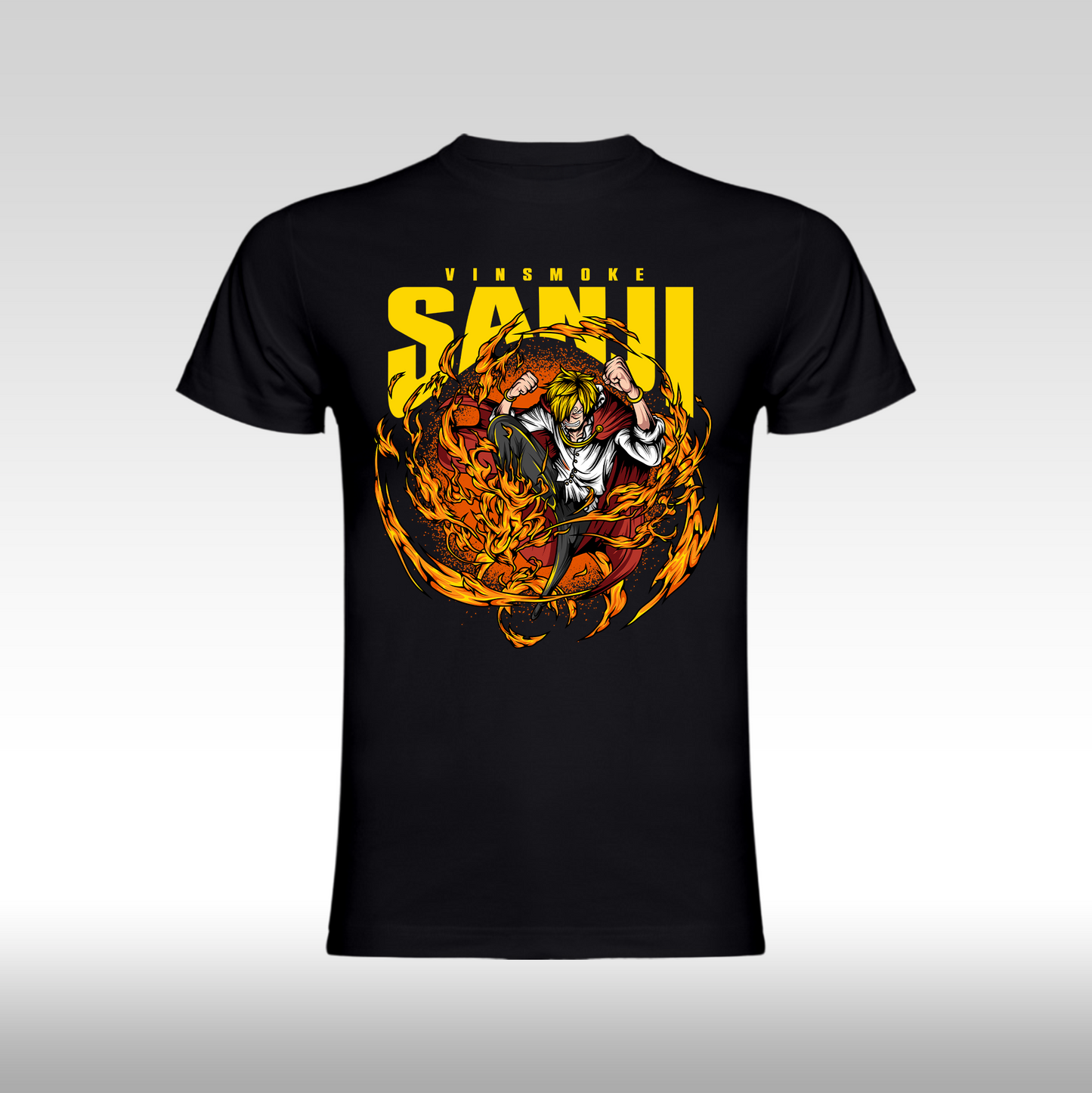 Tricou Negru personalizat bumbac anime "One Piece Sanji" streetwear