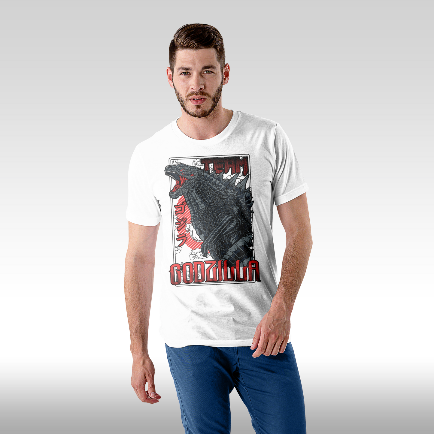 Tricou Alb personalizat bumbac Fata Barbat anime "Godzilla" streetwear