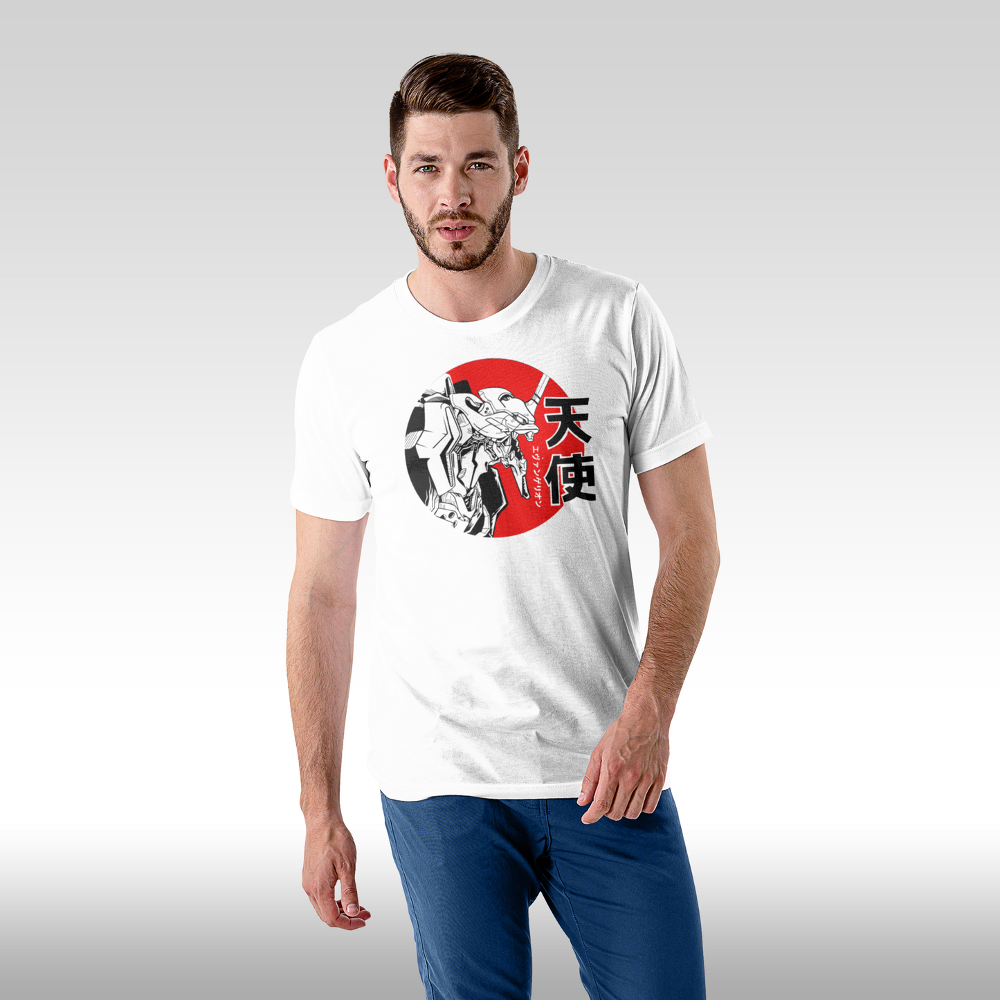 Tricou alb personalizat bumbac Fata Barbat anime "Neon Genesis Evangelion" streetwear