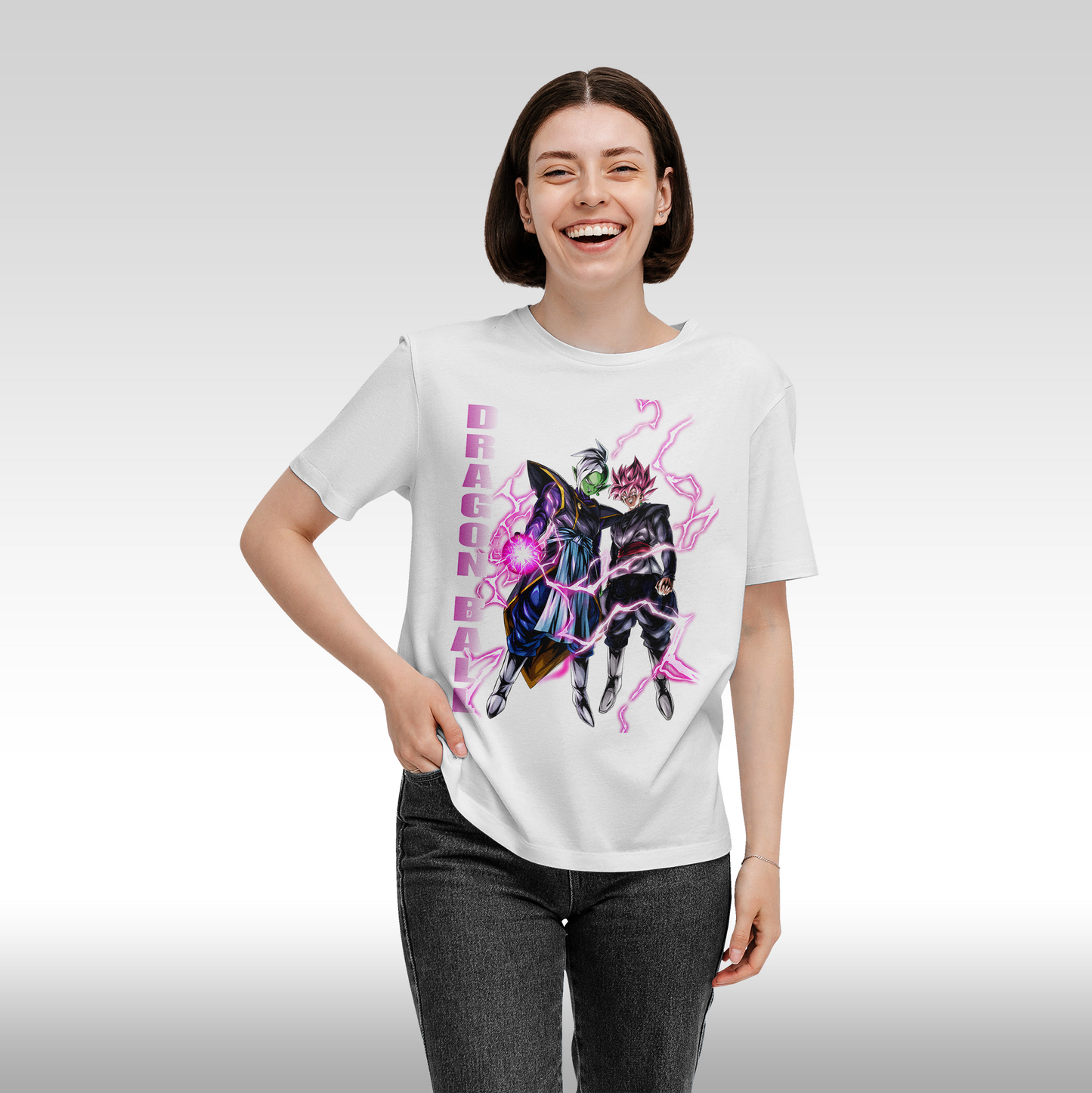 Tricou alb personalizat bumbac Fata dama anime "Dragon Ball Z" streetwear