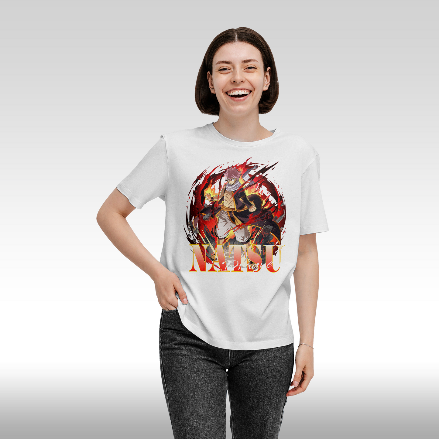 Tricou Negru personalizat bumbac alb dama anime "Natsu" streetwear