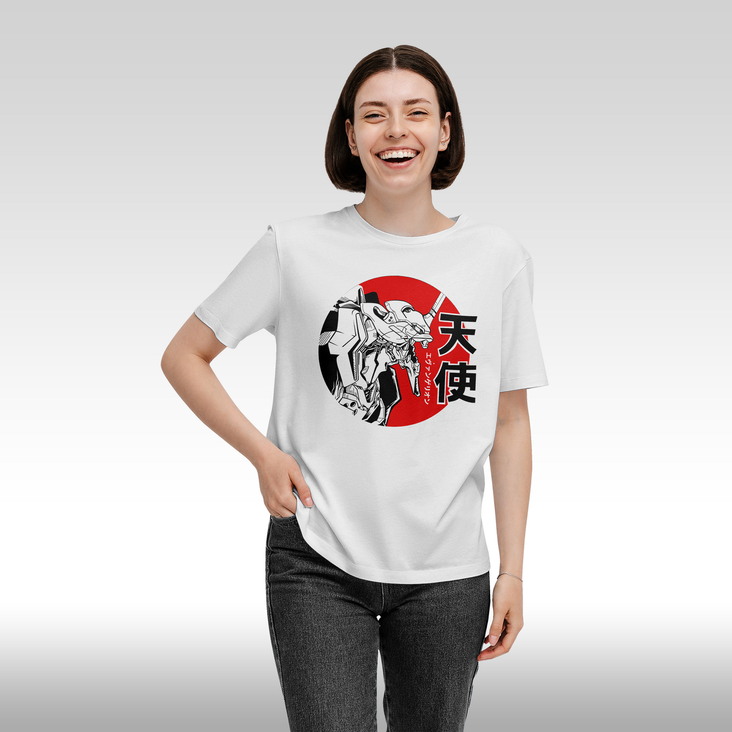 Tricou alb personalizat bumbac Fata dama anime "Neon Genesis Evangelion" streetwear