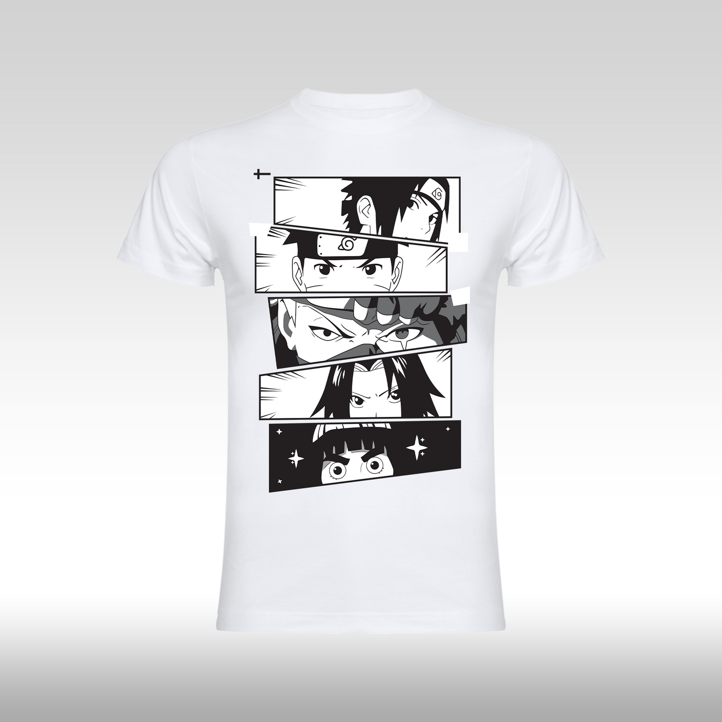 Tricou alb personalizat bumbac anime "Naruto Gang" streetwear