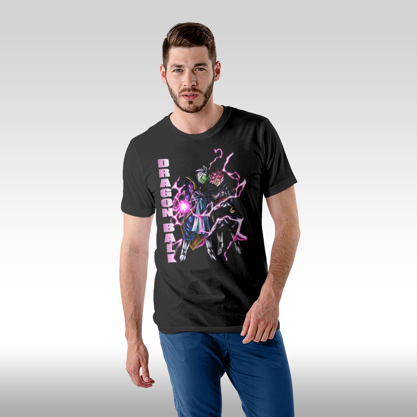 Tricou negru personalizat bumbac Fata Barbat anime "Dragon Ball Z" streetwear