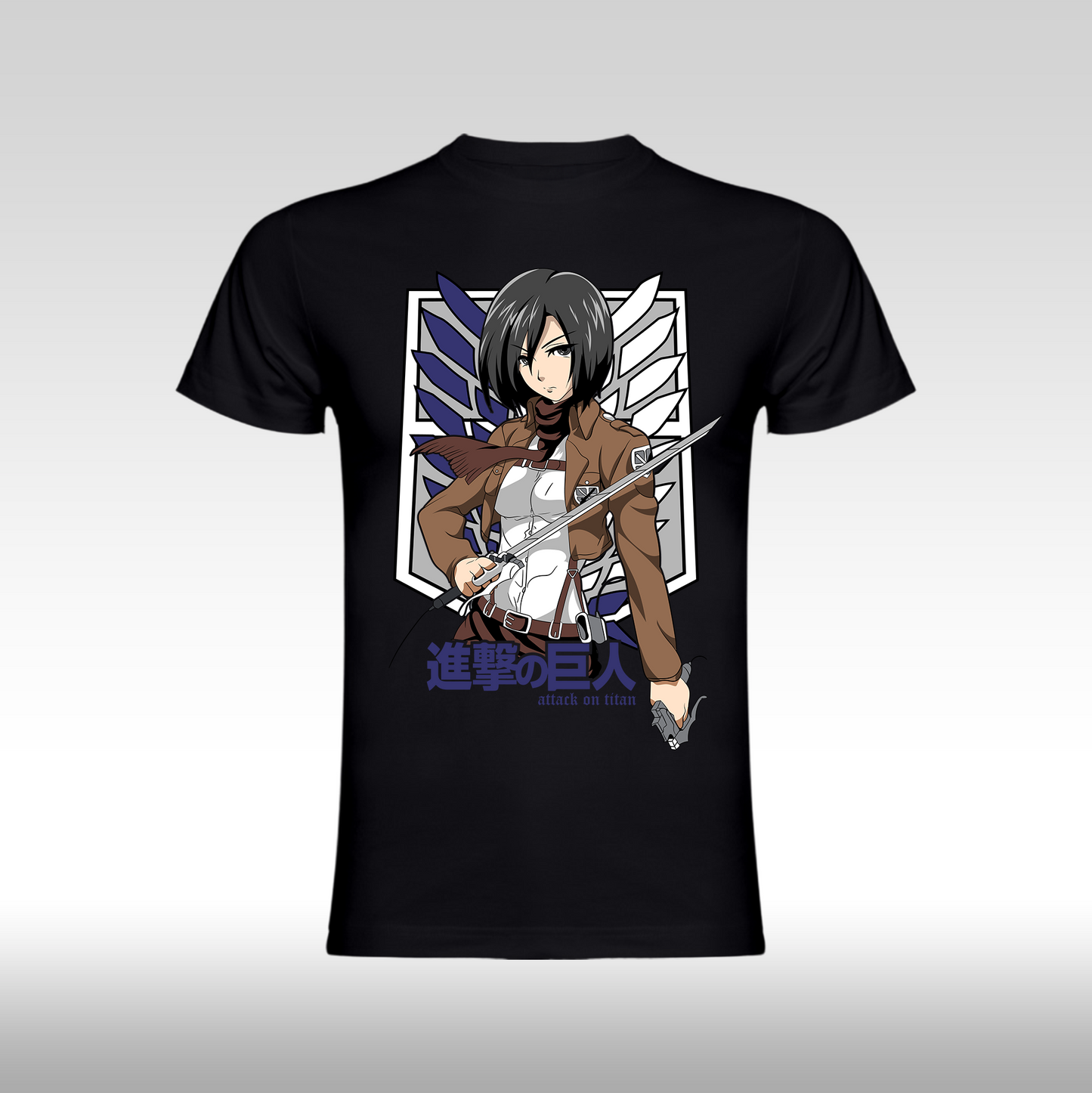 Tricou negru personalizat bumbac anime "Attack On Titan: Mikasa" streetwear