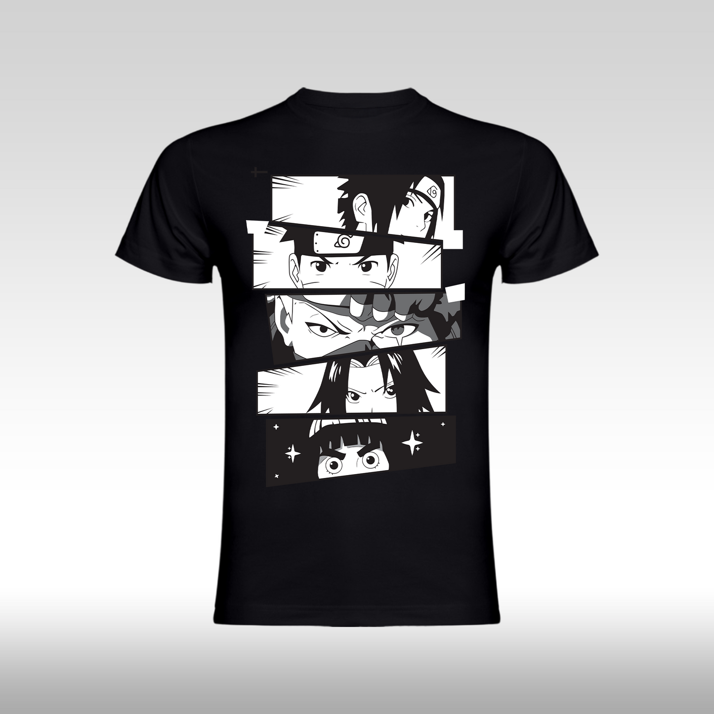Tricou negru personalizat bumbac anime "Naruto Gang" streetwear