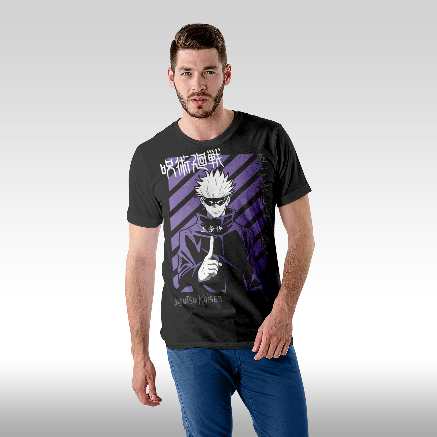 Tricou negru personalizat bumbac fata Barbat anime "Jujutsu Kaisen: Satoru Gojo Front" streetwear