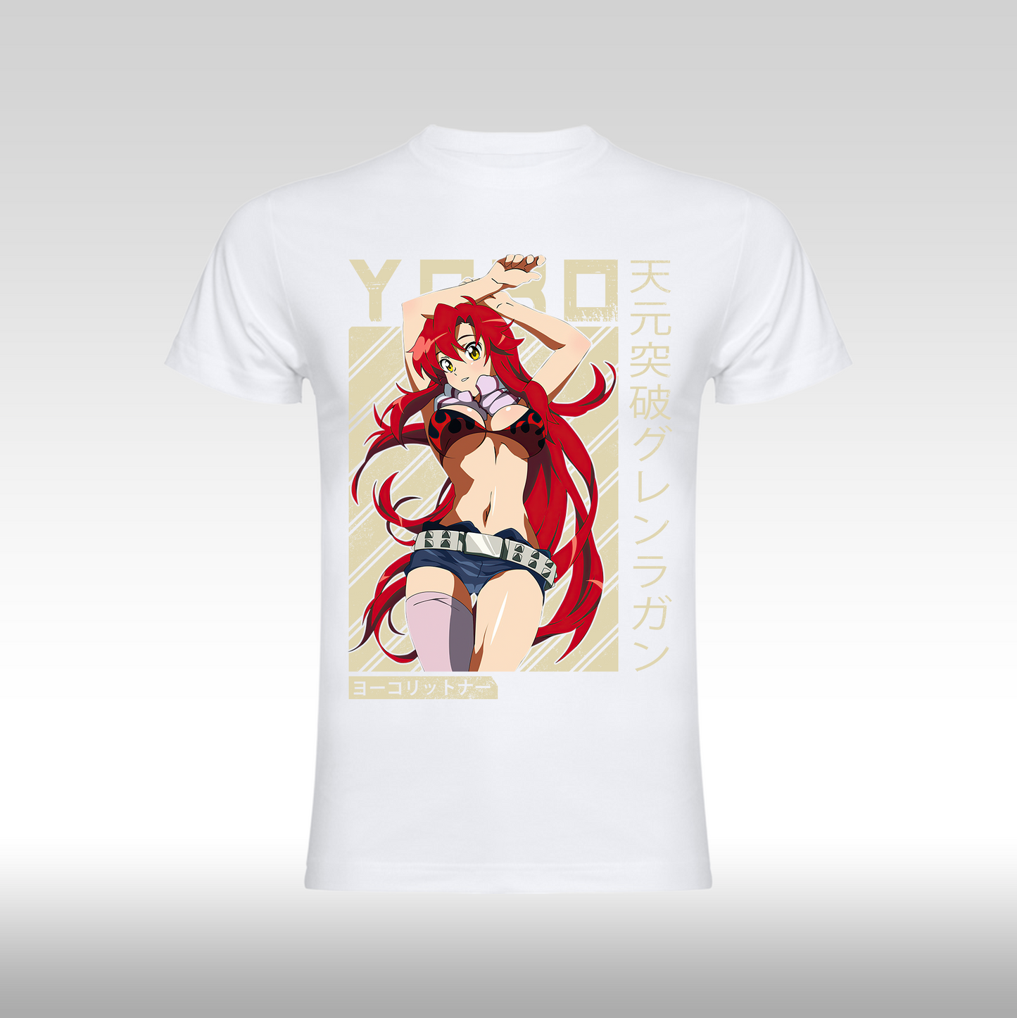 Tricou alb personalizat anime cu Yoko Littner din Gurren Lagann, din bumbac 100%, stil streetwear