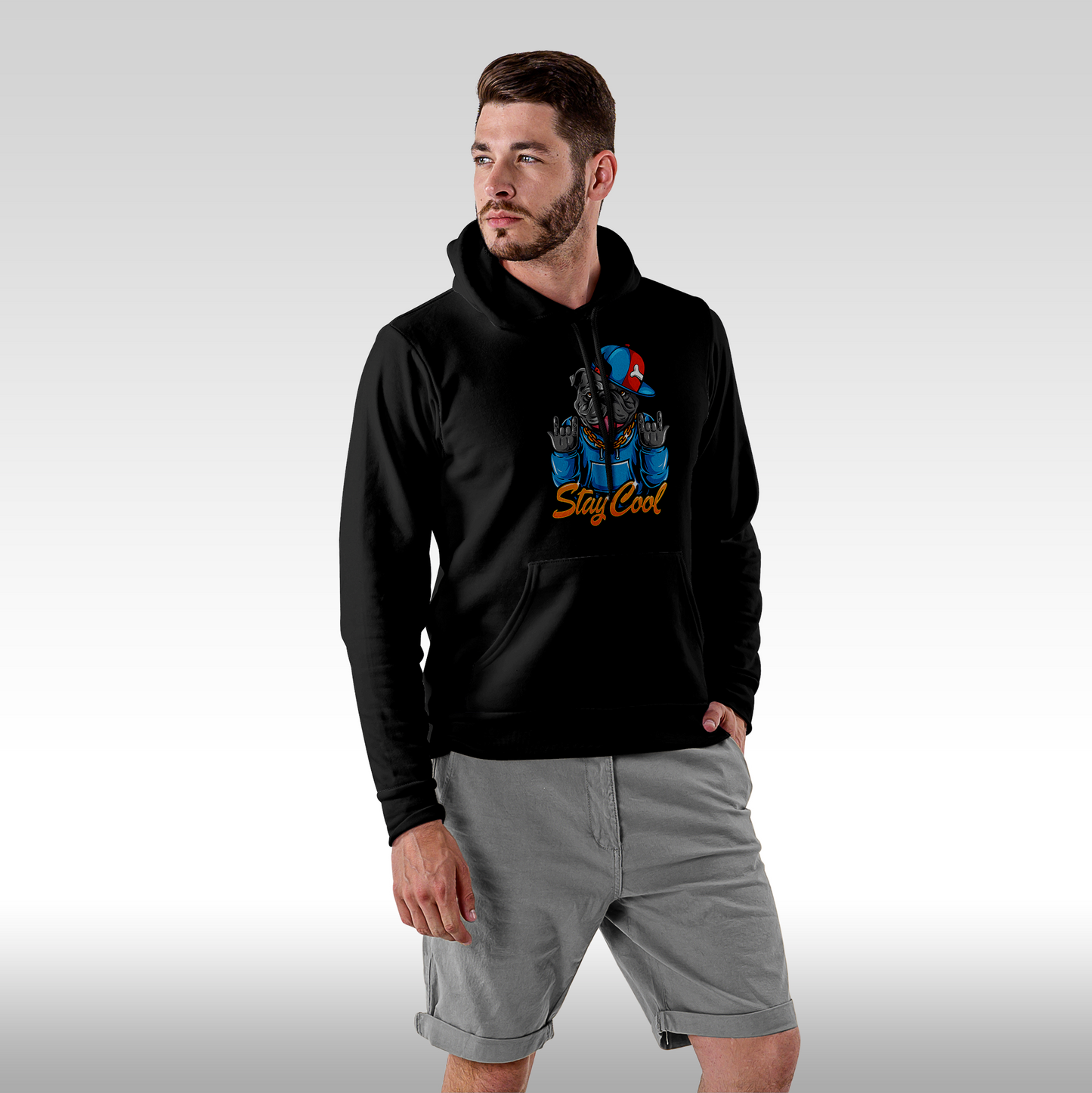 Hanorac Negru personalizat Fata Barbat urban "Stay Cool" streetwear
