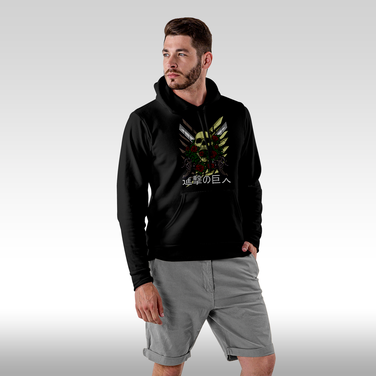 Hanorac Negru personalizat Fata Barbat anime "Attack On Titan" streetwear
