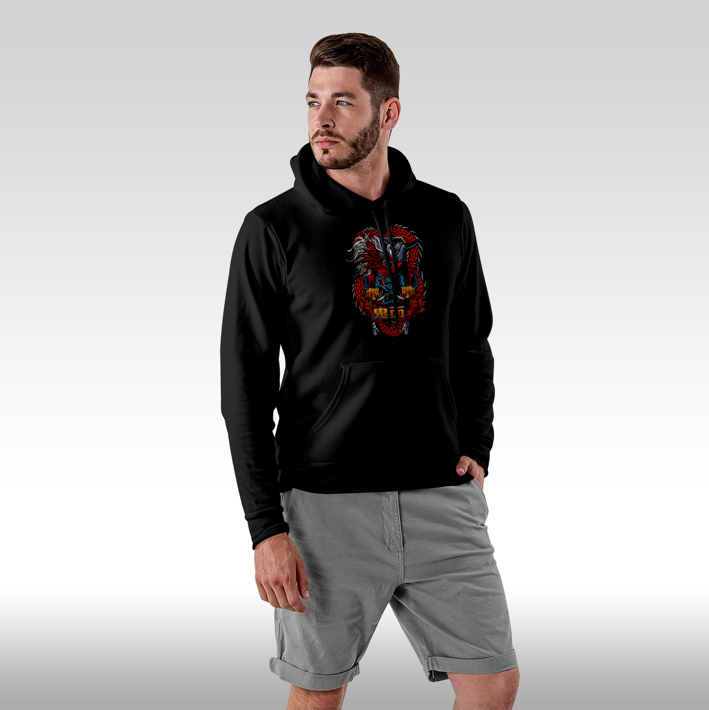 Hanorac Negru personalizat Fata Barbat anime "Demon Mask" streetwear
