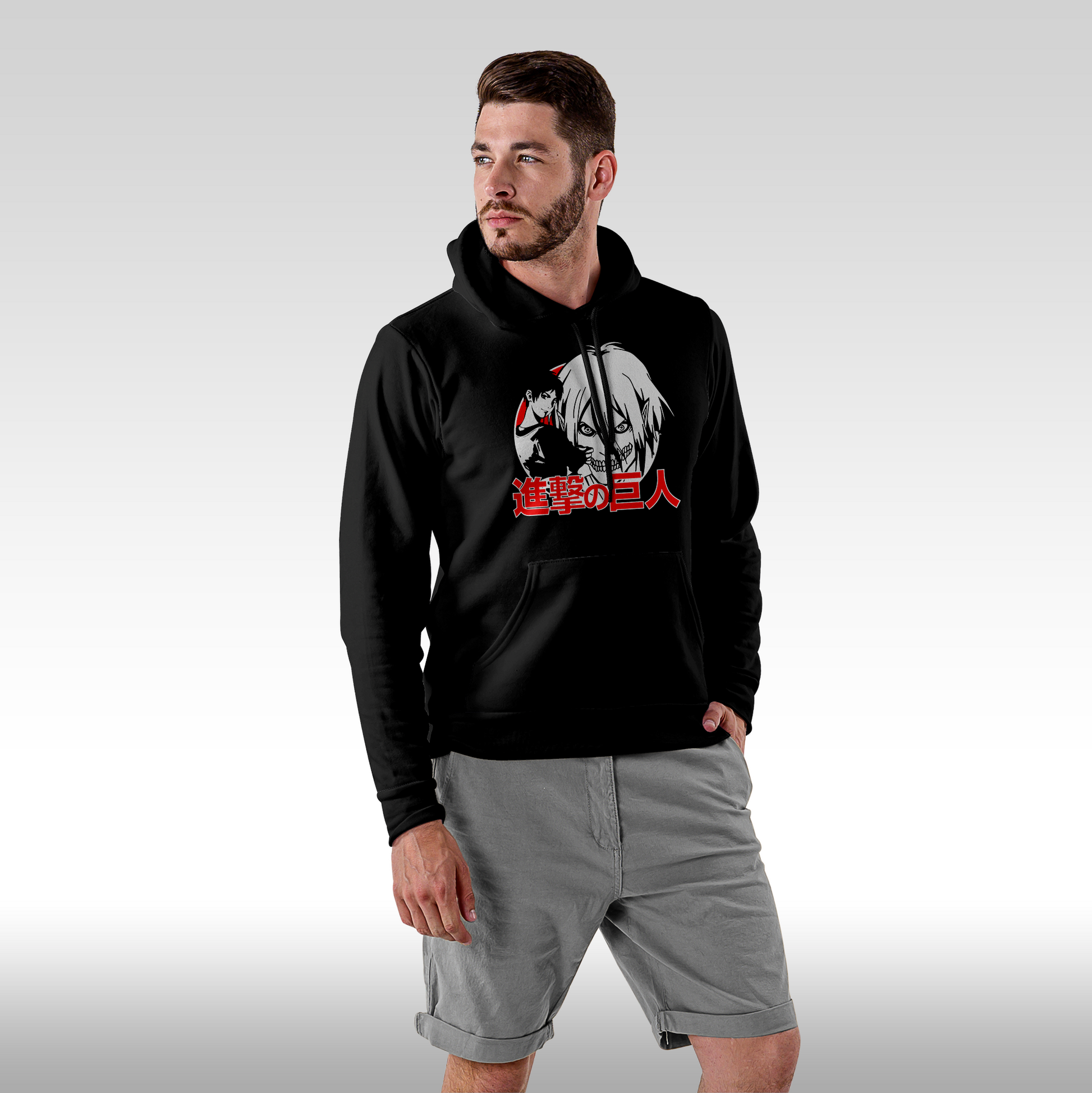 Hanorac Negru personalizat Fata Barbat anime "Eren Shingeki" streetwear
