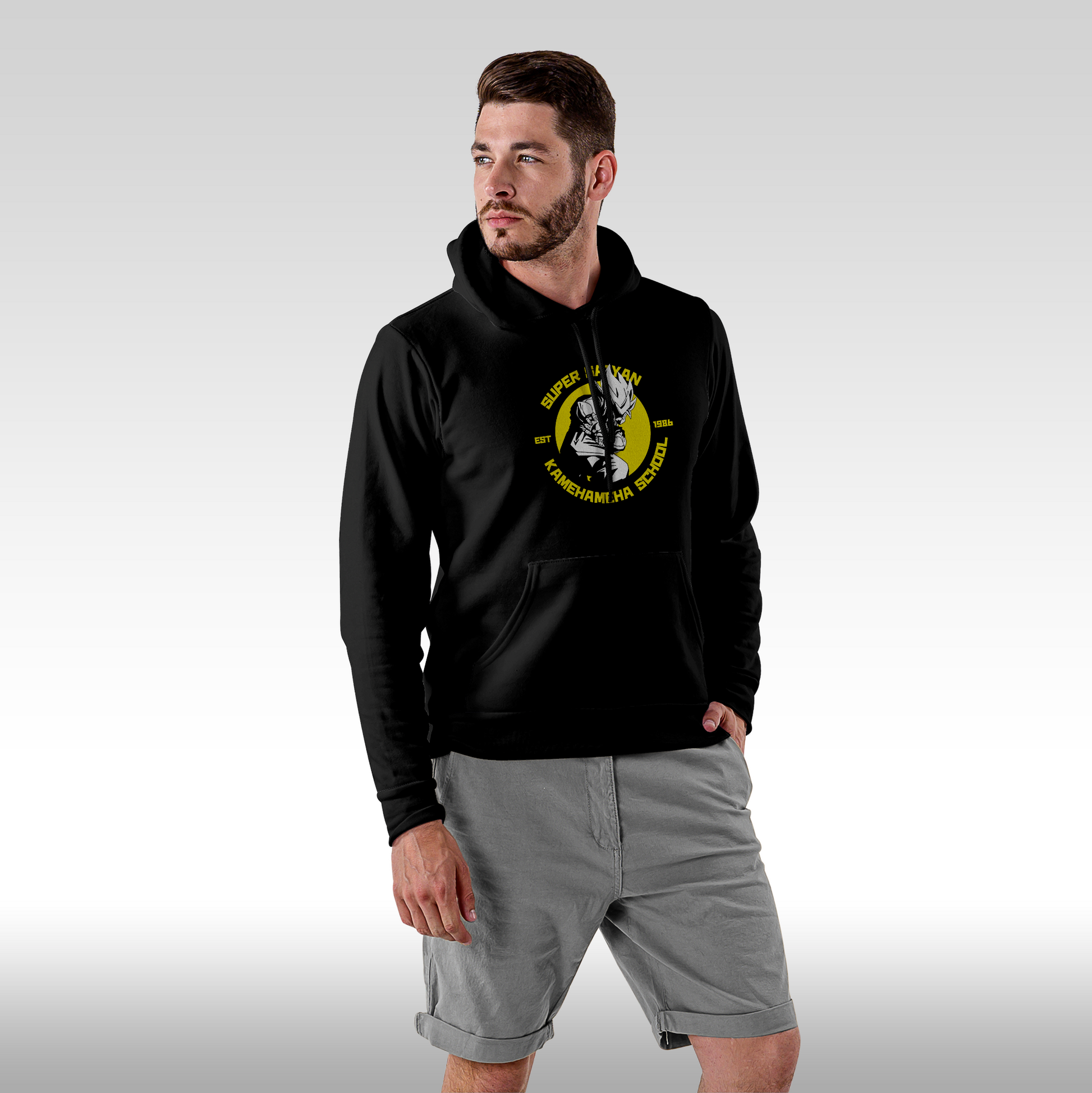 Hanorac Negru personalizat Fata Barbat anime "Super Sayan Kamehameha School" streetwear
