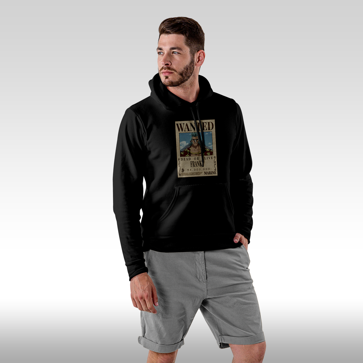 Hanorac Negru personalizat Fata Barbat anime "WANTED: Franky" streetwear
