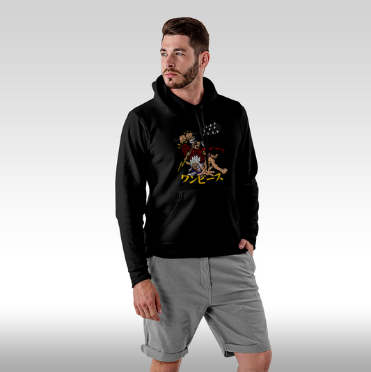 Hanorac Negru personalizat Fata Barbat anime "Luffy Gear 5 x Kaido x Ace" streetwear
