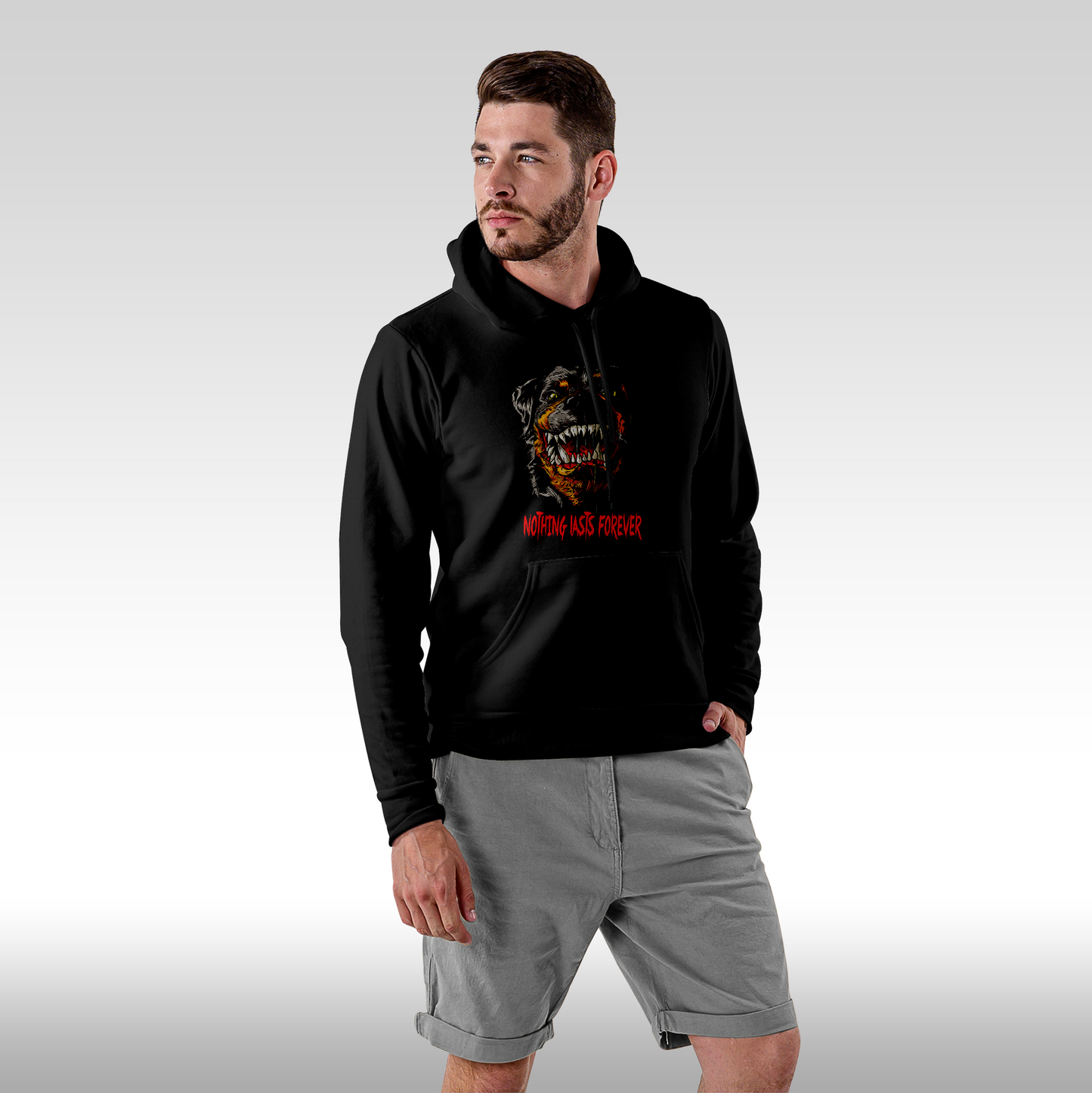 Hanorac Negru personalizat Fata Barbat caine "Nothing Lasts Forever" streetwear
