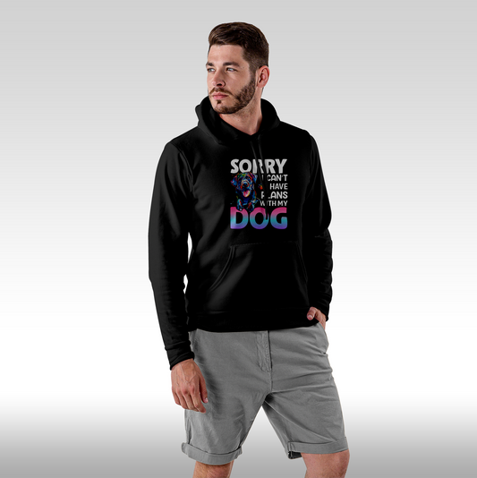 Hanorac Negru personalizat Fata Barbat mesaj "Sorry I Can't Have Plans With My Dog" streetwear
