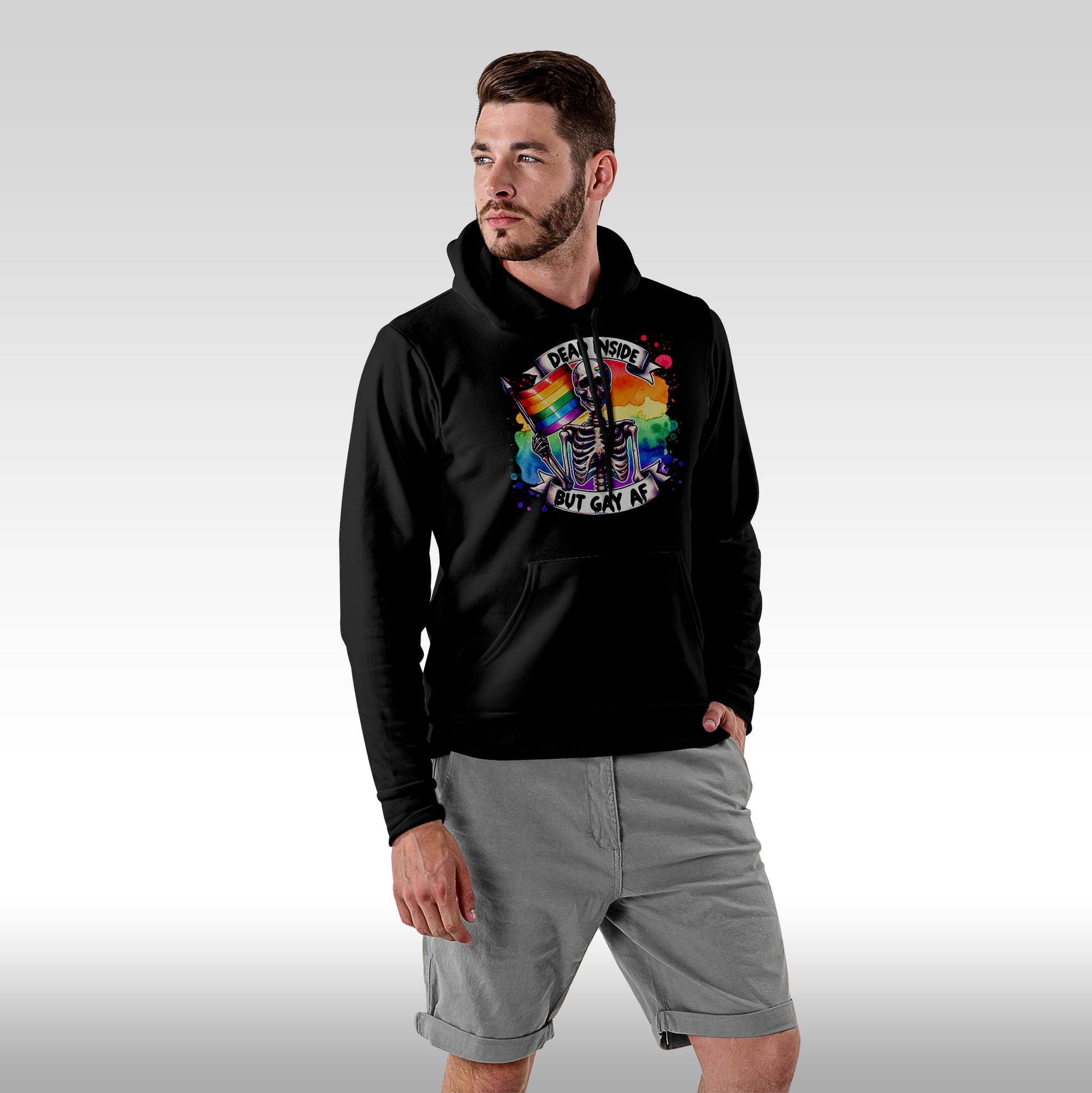 Hanorac Negru personalizat Fata Barbat pride "Dead Inside, But Gay AF" streetwear
