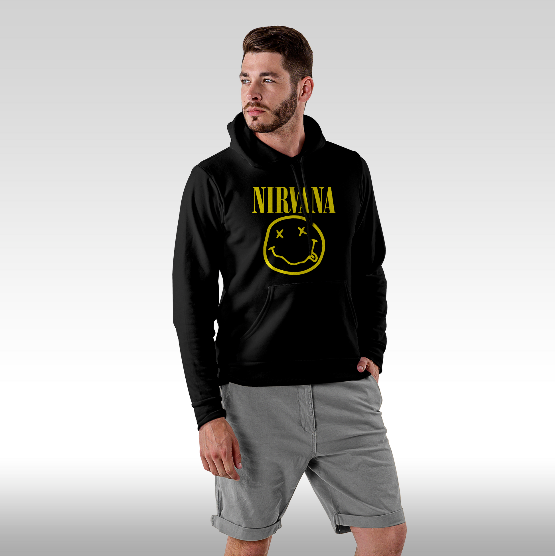 Hanorac Negru personalizat Fata Barbat rock "Nirvana Smile Face" streetwear

