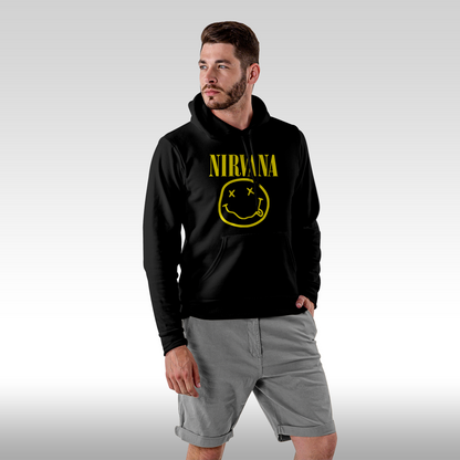 Hanorac Negru personalizat Fata Barbat rock "Nirvana Smile Face" streetwear
