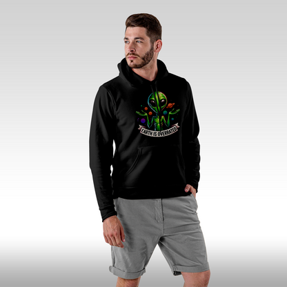 Hanorac Negru personalizat Fata Barbat urban "Alien: Earth Is Overrated" streetwear
