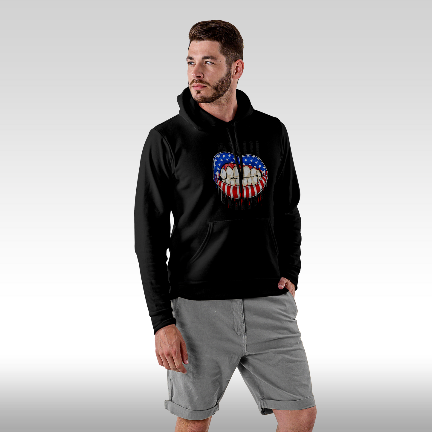 Hanorac Negru personalizat Fata Barbat urban "American Lips" streetwear

