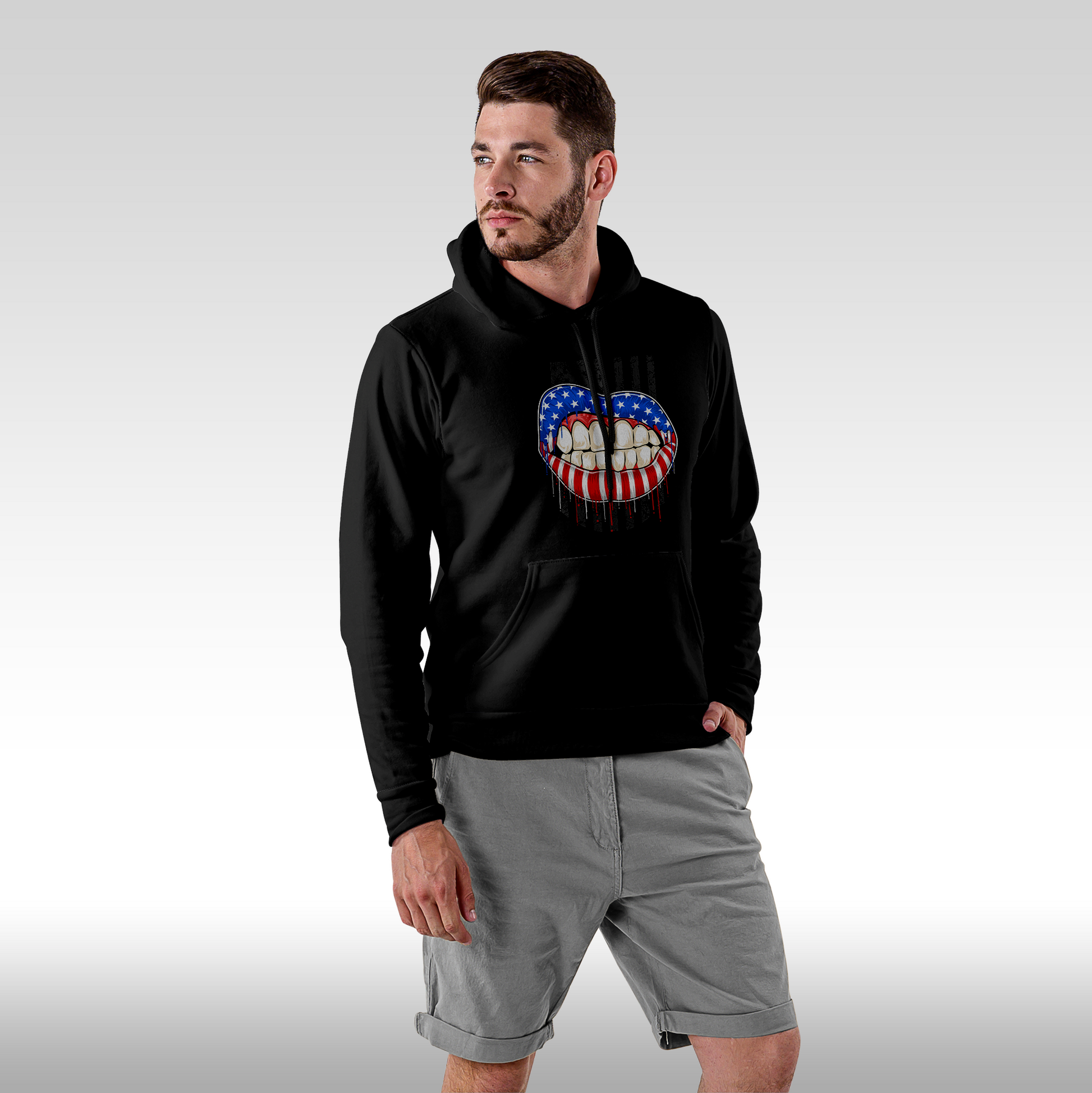 Hanorac Negru personalizat Fata Barbat urban "American Lips" streetwear
