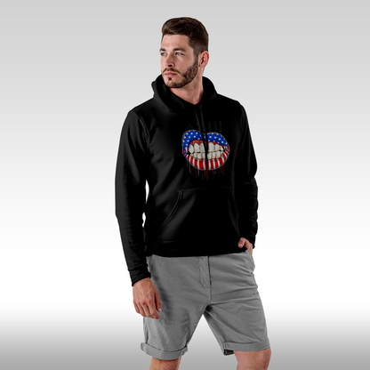 Hanorac Negru personalizat Fata Barbat urban "American Lips" streetwear
