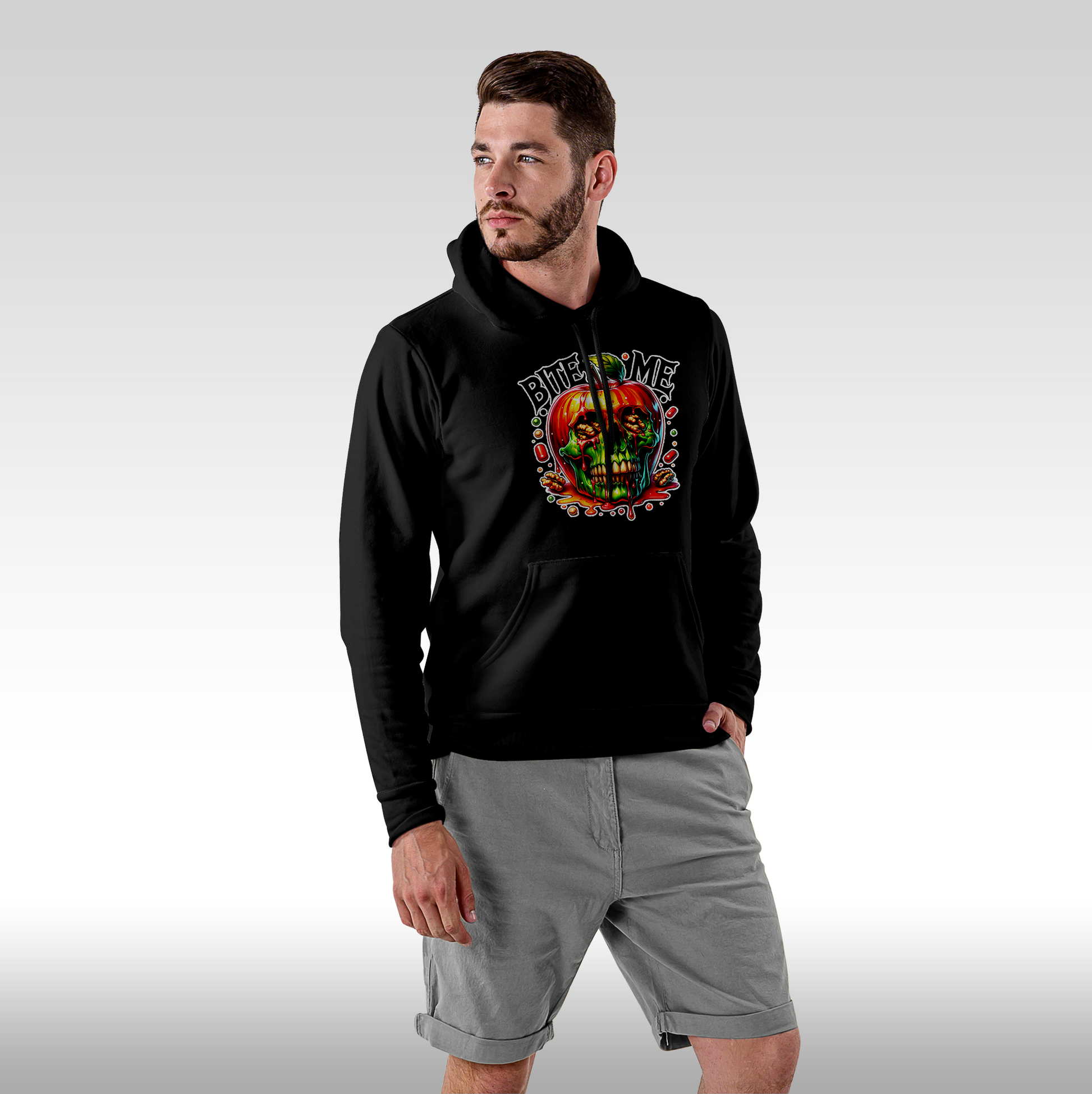 Hanorac Negru personalizat Fata Barbat urban "Bite Me" mar streetwear
