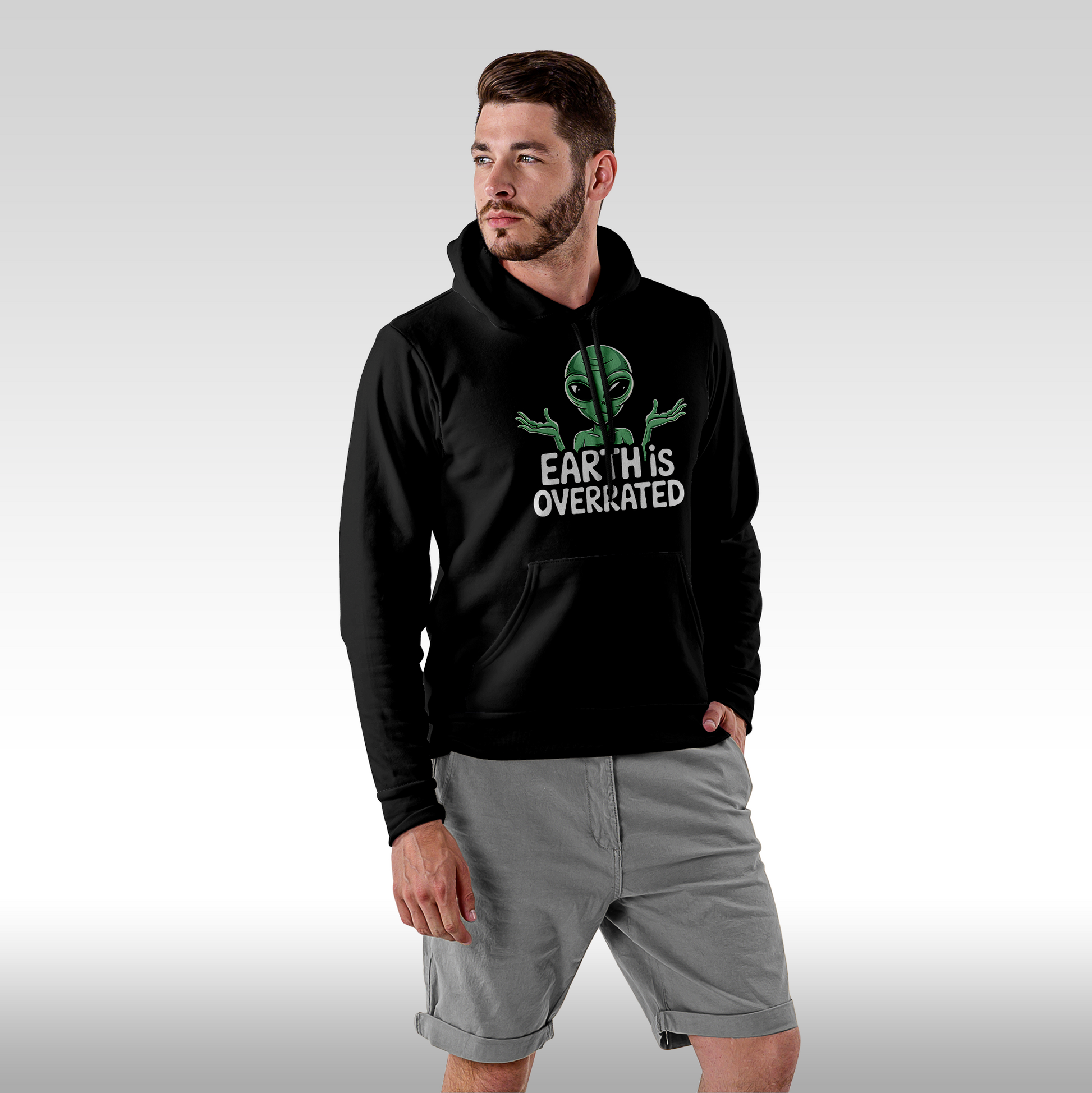 Hanorac Negru personalizat Fata Barbat urban "Earth Is Overrated" streetwear
