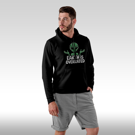 Hanorac Negru personalizat Fata Barbat urban "Earth Is Overrated" streetwear
