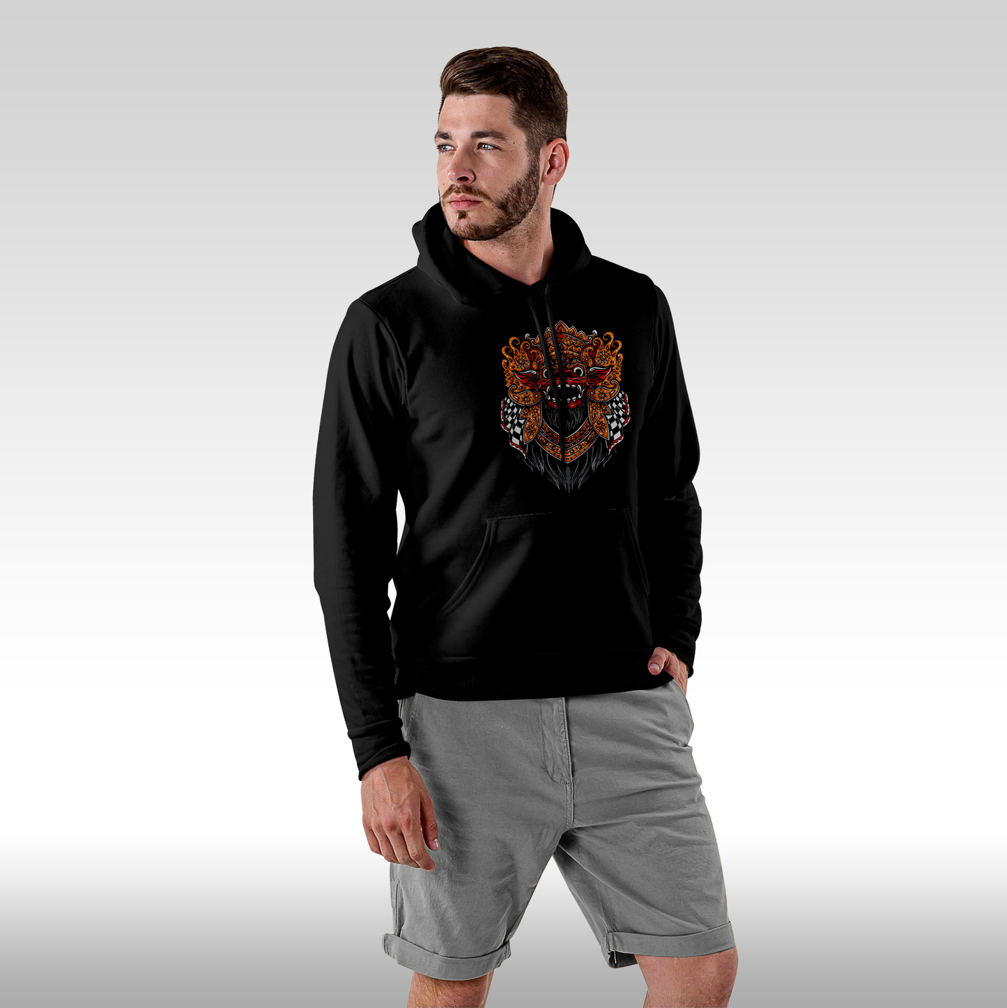 Hanorac Negru personalizat Fata Barbat urban "Golden Guardian" streetwear
