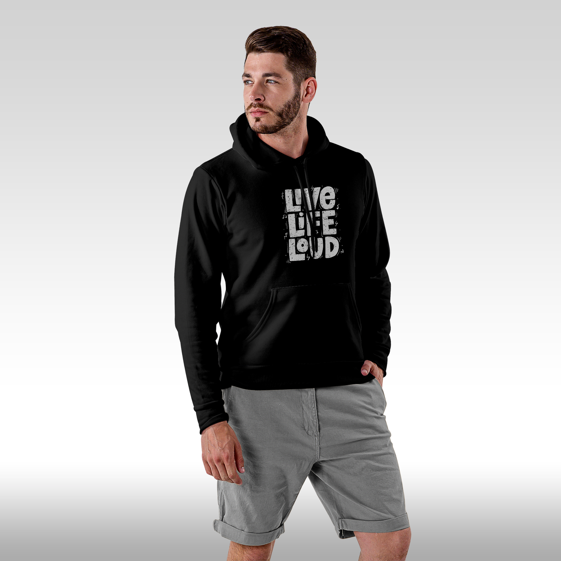 Hanorac Negru personalizat Fata Barbat urban "Live Life Loud" streetwear

