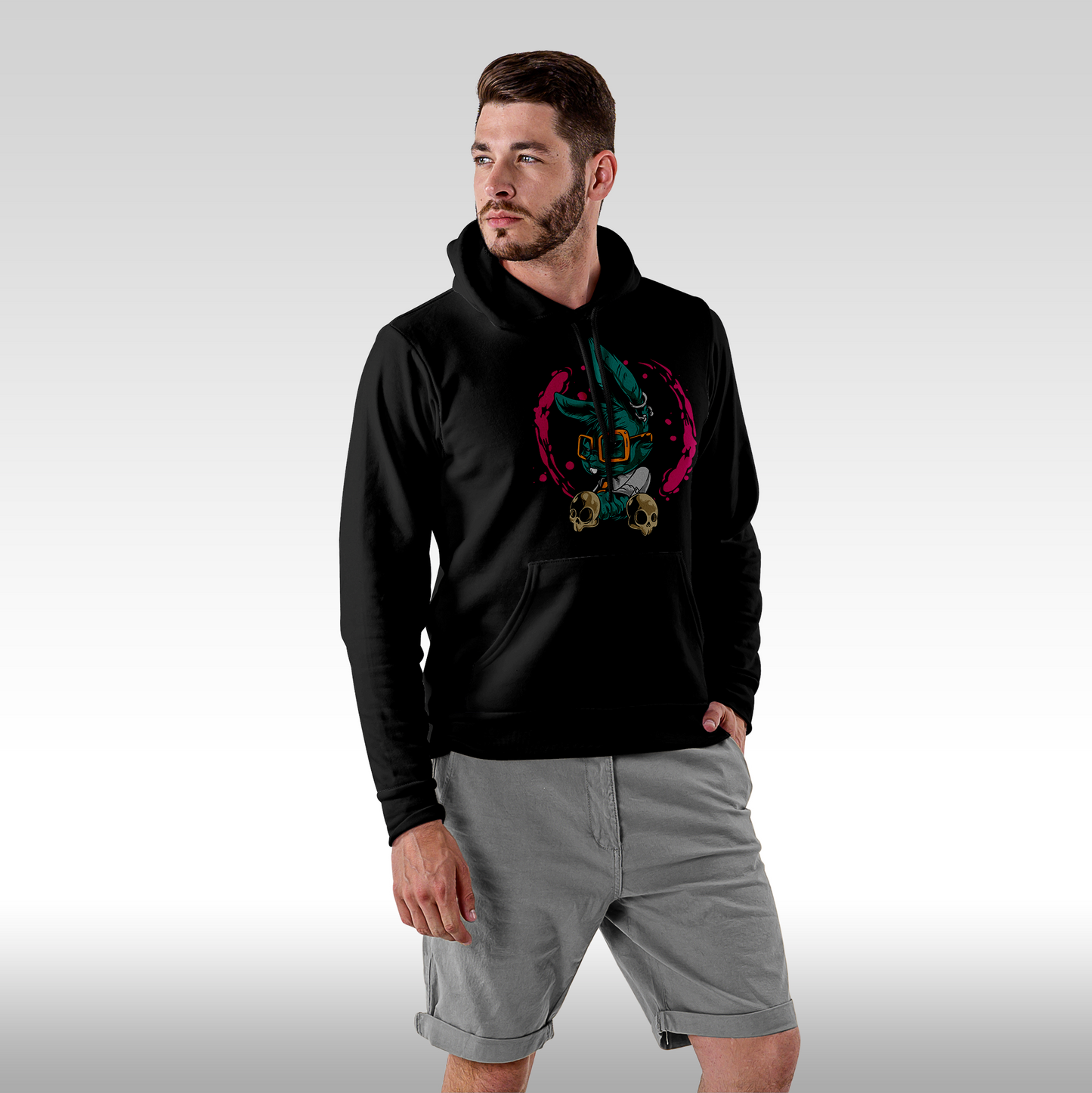 Hanorac Negru personalizat Fata barbat urban "Mad Rabbit" streetwear
