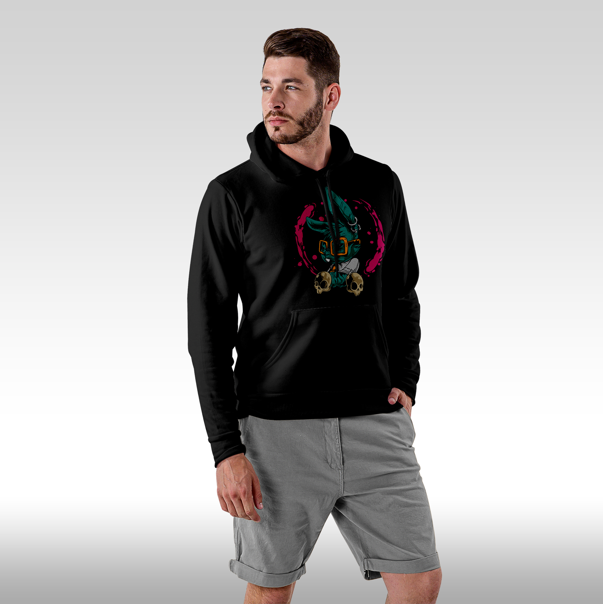 Hanorac Negru personalizat Fata barbat urban "Mad Rabbit" streetwear
